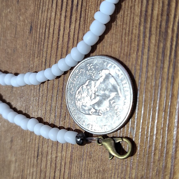 White Beaded Men's Necklace, Handmade Men's Necklace, White - Picture 4 of 7